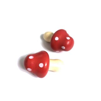 White polka dots red wooden mushroom - size 21 x 40 mm
