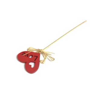 Perforated Love red heart wooden stick - size 50 x 180 mm