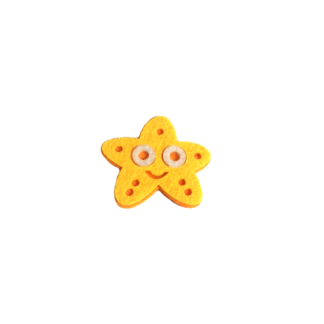 Smiley yellow star with white eyes on orange felt decoration by piece - size 50 mm
