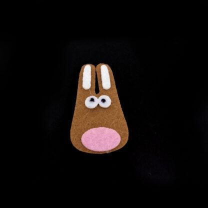 Long ears brown head with black and white eyes and pink mouth felt decoration by piece - size 33 x 54 mm