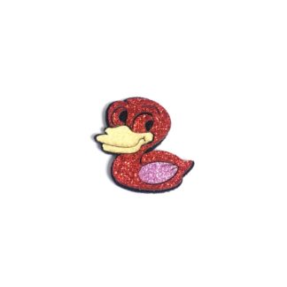 Glittery red bird with creamy beak and pink wing felt decoration by piece - size 39 mm