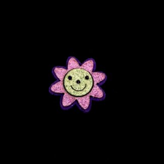 Glittery pink and green sun on purple felt decoration by piece - size 32 mm