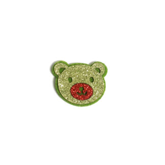 Glittery green bear head with red nose felt decoration by piece - size 31 x 37 mm