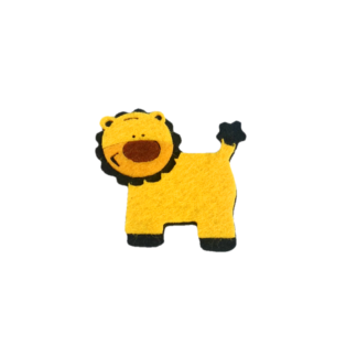 Yellow and brown lion on black felt decoration - size 50 x 55 mm