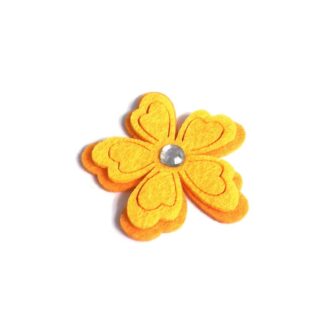 Yellow flower with clear rhinestone on orange felt decoration by piece - diametre 54 mm