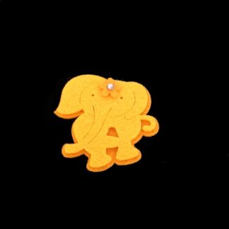 Yellow elephant with clear rhinestone flower on orange felt decoration by piece - size 51 x 54 mm