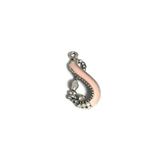 Iridescent clear white rhinestones silvery metal pink infinity pendant - size 17 x 32 mm