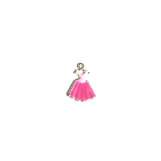 Pink dress silvery metal pendant - size 13 x 20 mm