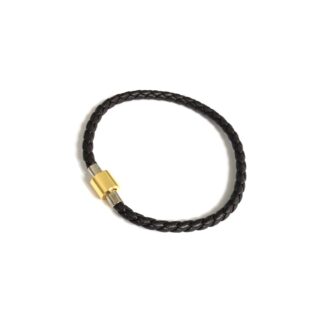 Golden and silvery metal magnetic clasp dark brown leather bracelet - diametre 4 mm - circumference 60 mm