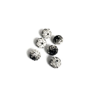 Round black and silvery plastic beads with studs by piece - diametre 10 mm