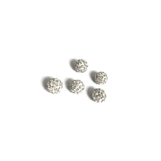 Round white plastic beads with silvery studs by piece - diametre 10 mm