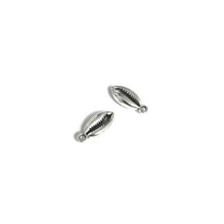 Silvery metal cowrie shell pendants - size 8 x 18 mm - 2 pieces