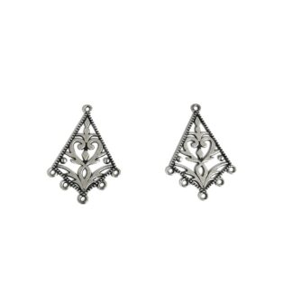 Silvery metal 5 hole kite-shaped earring connector pendant - size 25 x 36 mm - 2 pieces