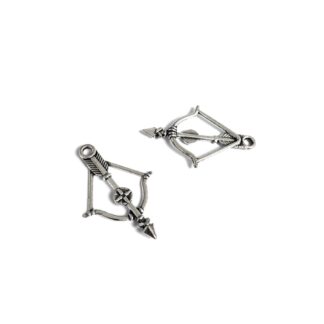 Silvery metal bow and arrow pendants - size 23 x 35 mm - 2 pieces