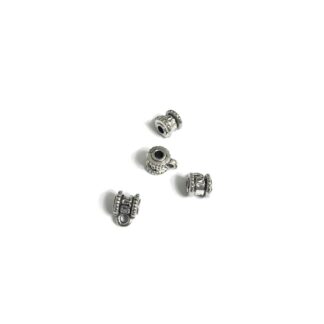 Silvery metal cylinder pendant spacer beads - size 8 x 10 mm - 4 pieces