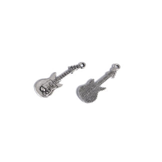 Silvery metal guitar pendants - size 11 x 31 mm - 2 pieces