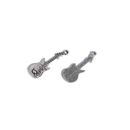 Silvery metal guitar pendants - size 11 x 31 mm - 2 pieces
