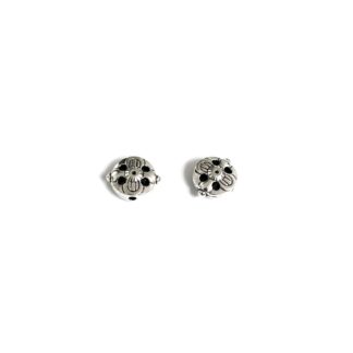 Silvery metal Tibetan mala spacer beads - size 11 x 13 mm - 2 pieces