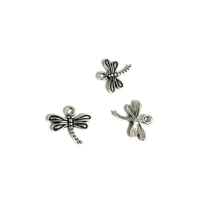 Silvery metal dragonfly pendants - size 15.5 mm - 3 pieces