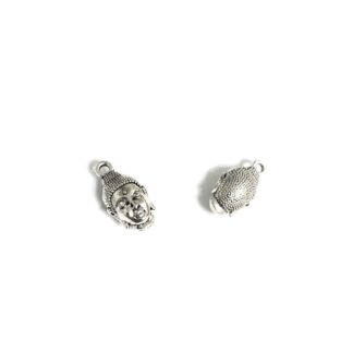 Silvery metal Buddha head pendants - size 10 x 18 mm - 2 pieces