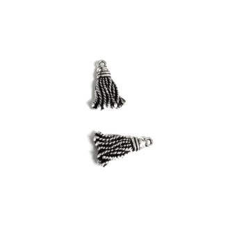 Silvery metal tassel pendants - size 12 x 20 mm - 2 pieces