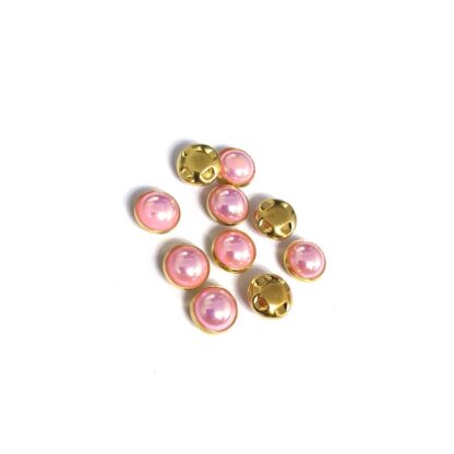 Golden metal cup round pearly light pink sew-on rhinestones - diametre 8 mm - 10 pieces