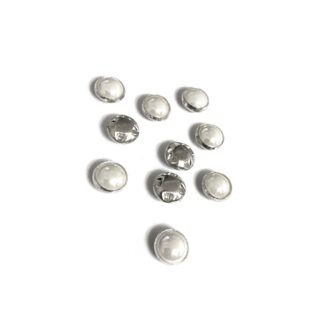 Silvery metal cup round pearly white sew-on rhinestones - diametre 8 mm - 10 pieces
