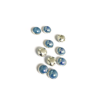 Silvery metal cup round iridescent pearly blue sew-on rhinestones - diametre 9 mm - 10 pieces