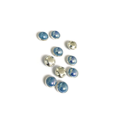 Silvery metal cup round iridescent pearly blue sew-on rhinestones - diametre 9 mm - 10 pieces