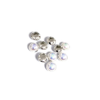 Silvery metal cup iridescent pearly round sew-on rhinestones - diametre 8 mm - 10 pieces