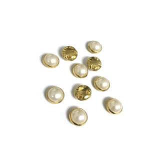 Golden metal cup round pearly cream sew-on rhinestones - diametre 10 mm - 10 pieces