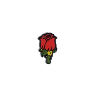 Red rose with green and yellow leaves glue-on decoration - size 18 x 30 mm