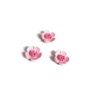 Flat-back light pink plastic flower cabochons - size 8 x 15 mm - 3 pieces