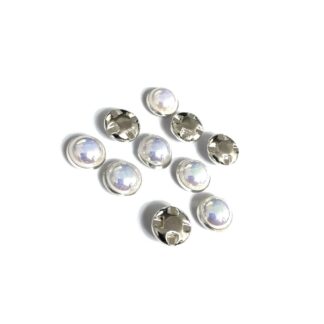 Silvery metal cup iridescent pearly round sew-on rhinestones - size 10 mm - 10 pieces