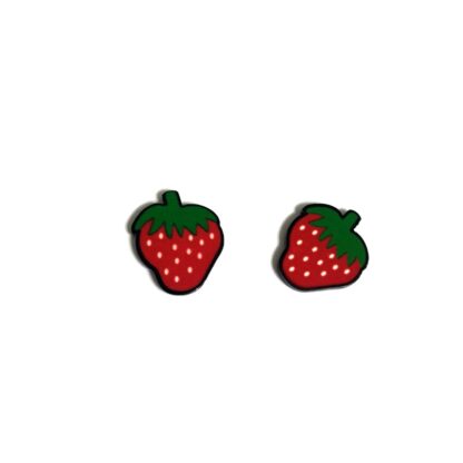 White dots and green leaves red strawberry glue-on decorations - size 17 x 21 mm - 2 pieces