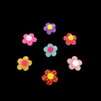 Polka dots colourful flower glue-on plastic decorations - diametre 16 mm - 3 pieces