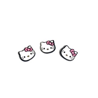 White on black Hello Kitty head with pink bow glue-on decorations - size 15 x 17 mm - 3 pieces