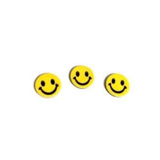 Round black and yellow smiley glue-on decorations - diametre 16 mm - 3 pieces