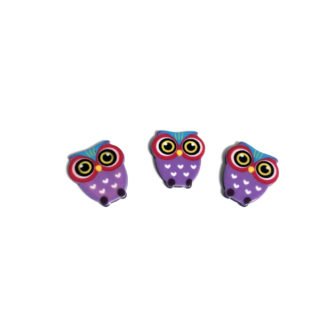 Red and yellow eyes blue and light purple owl glue-on decorations - size 16 x 17 mm - 3 pieces