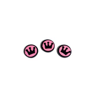 Black crown on pink round glue-on decorations - diametre 15 mm - 3 pieces