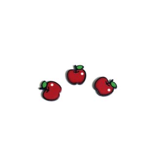 Red on black apple with green leaf glue-on decorations - size 12 x 13 mm - 3 pieces