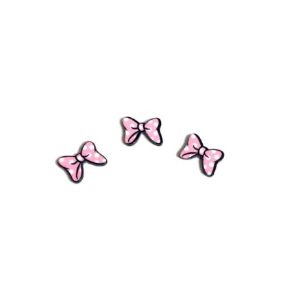 White polka dots light pink bow tie on black glue-on decorations - size 12 x 15 mm - 3 pieces