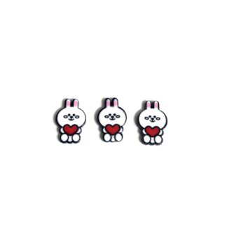 White on black rabbit with red heart and pink ears glue-on decorations - size 10 x 16 mm - 3 pieces