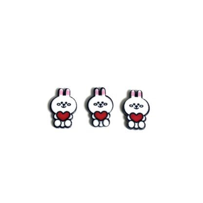 White on black rabbit with red heart and pink ears glue-on decorations - size 10 x 16 mm - 3 pieces