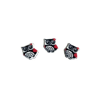 Red wings black and white owl glue-on decorations - size 15 x 17 mm - 3 pieces