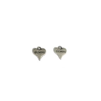 Zodiac sign GEMINI silvery metal heart pendants - size 11 x 12 mm - 2 pieces
