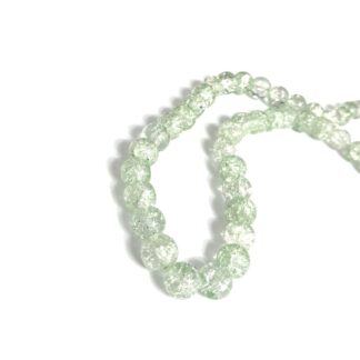 Round crackle semi-transparent green glass beads by strand - diametre 10 mm - length 37 cm