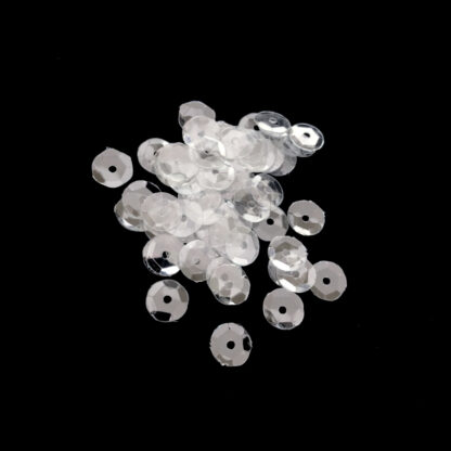 Faceted round silvery white sequins - diametre 6.5 mm - weight 5 g