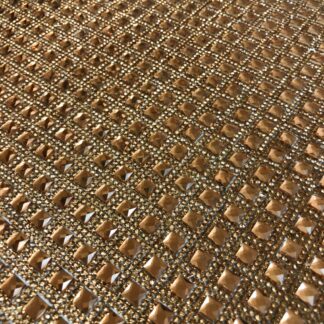 Golden brown round and square rhinestones iron-on decoration - size 38 x 235 mm