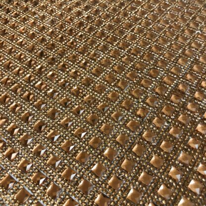 Golden brown round and square rhinestones iron-on decoration - size 38 x 235 mm